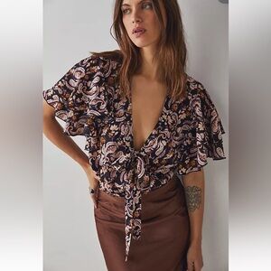 Free People Call Me Later Bodysuit Top Women’s XS Casual Paisley Printed EUC